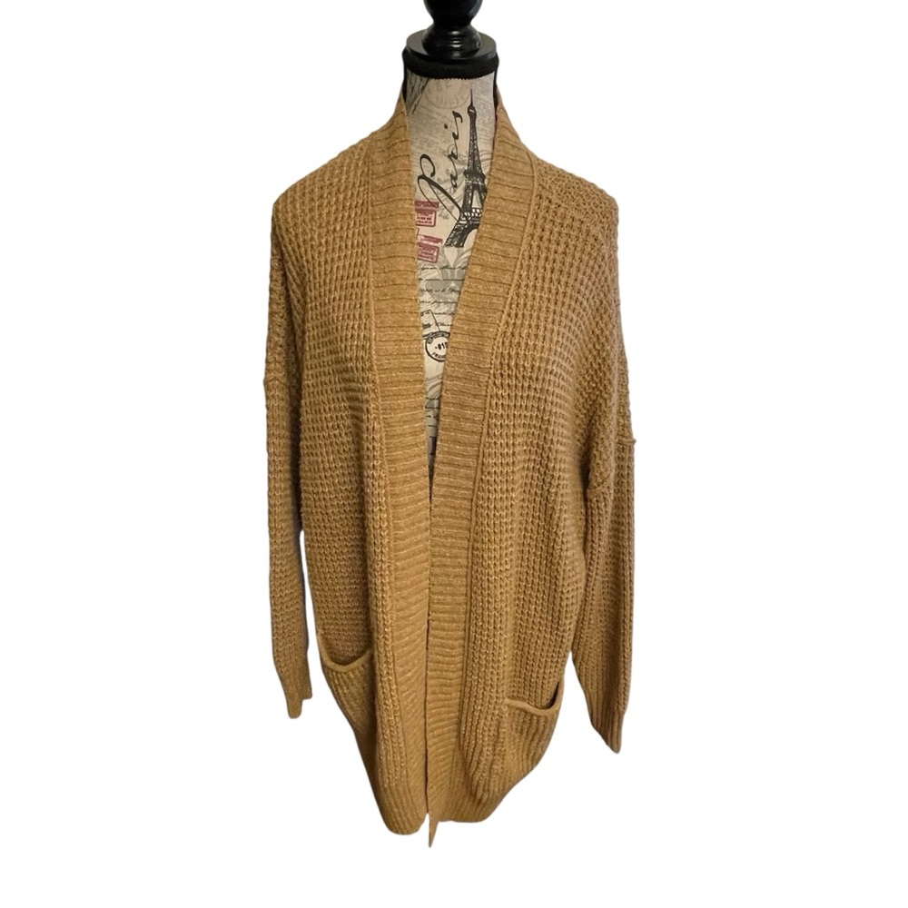 American Eagle Outfitters Tan Waffle Knit Cardigan